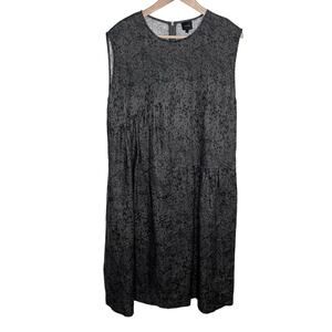 Nique 100% Linen Midi Dress Size 8 Green Black Abstract Sleeveless Lagenlook